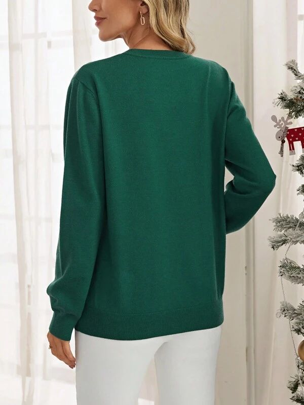 EMERY ROSE Christmas Elk Pattern Raglan Sleeve Sweater | SHEIN