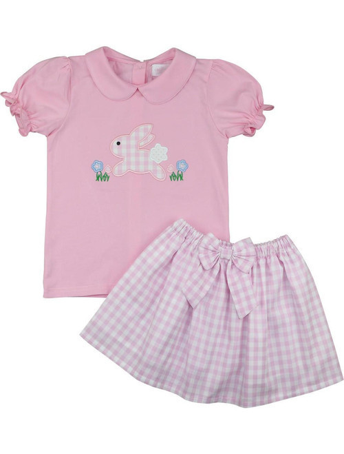 Pink Check Applique Bunny Skirt Set | Cecil and Lou