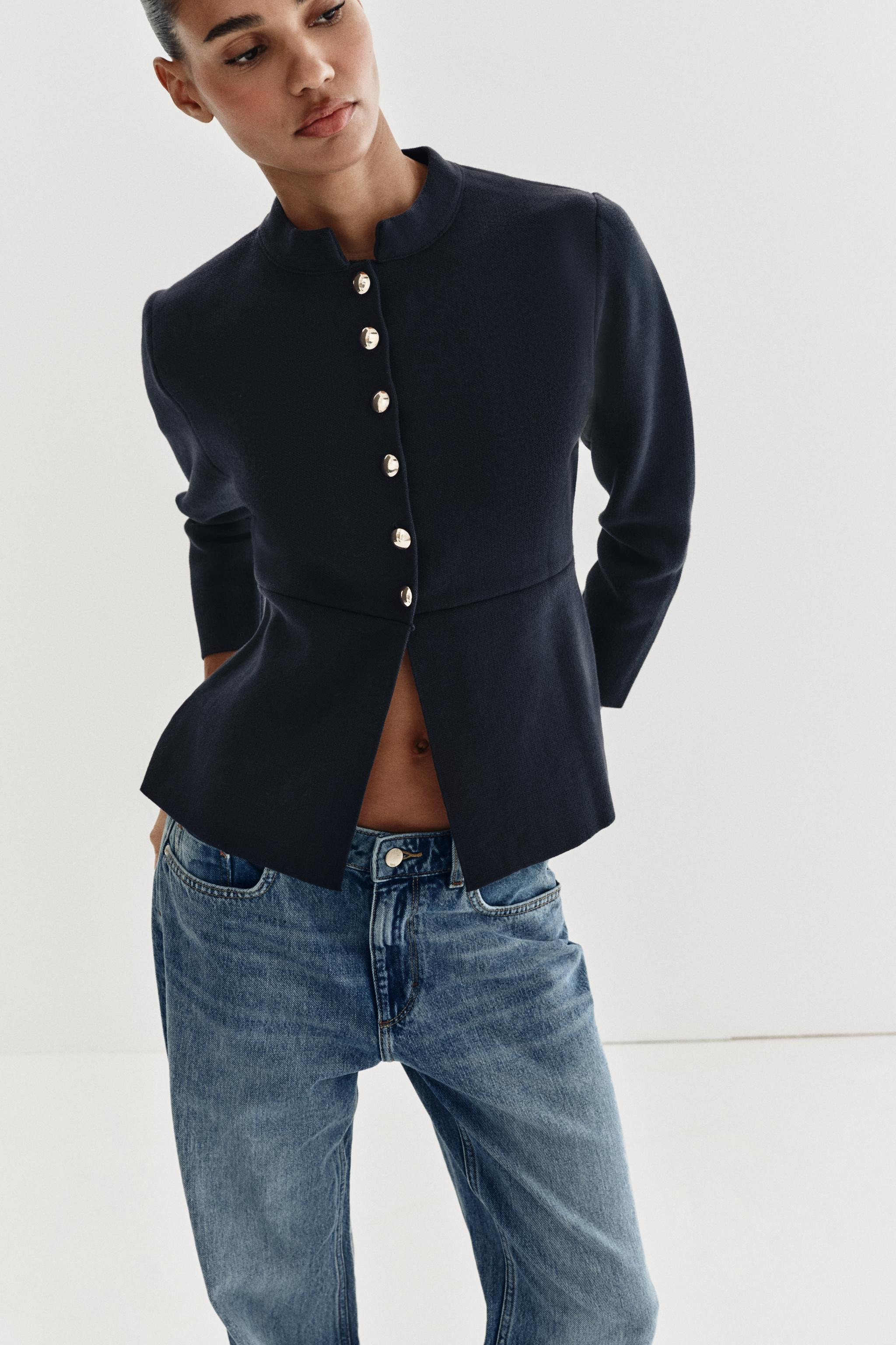 GOLD BUTTON PEPLUM CARDIGAN | Zara US