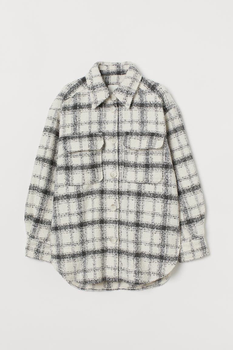 Shirt jacket in soft woven fabric with wool content. Collar, buttons at front, and chest pockets ... | H&M (US)