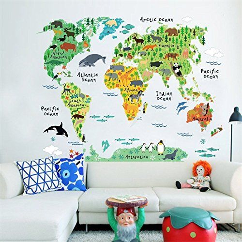 DIY Kids Eduactional World Map Animal Removable Wall Stickers Mural TOP DecorArt Home Art Decor Deca | Amazon (US)