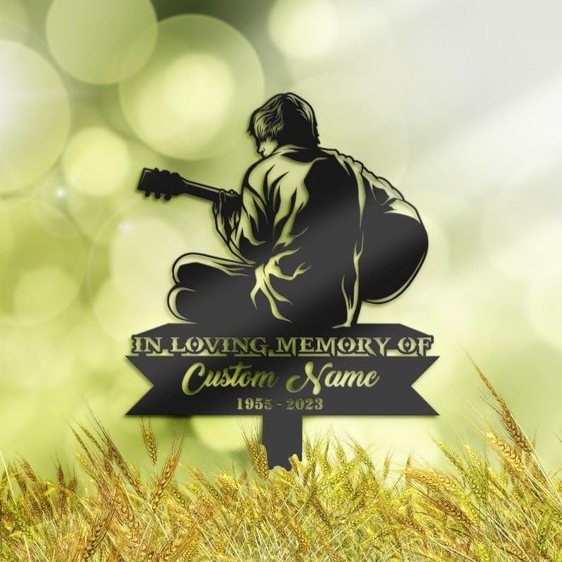 Personalized Memorial Plaques for Outdoors Man Playing Guitar Grave Marker 8x8 inch Metal Garden ... | Amazon (US)