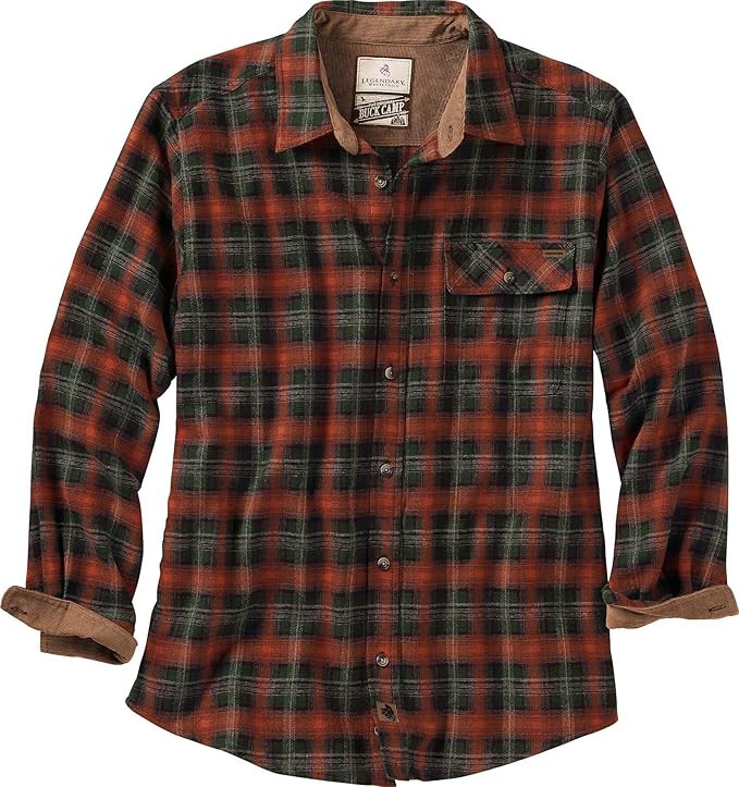Legendary Whitetails Men's Buck Camp Flannel, Long Sleeve Plaid Button Down Casual Shirt, Corduro... | Amazon (US)