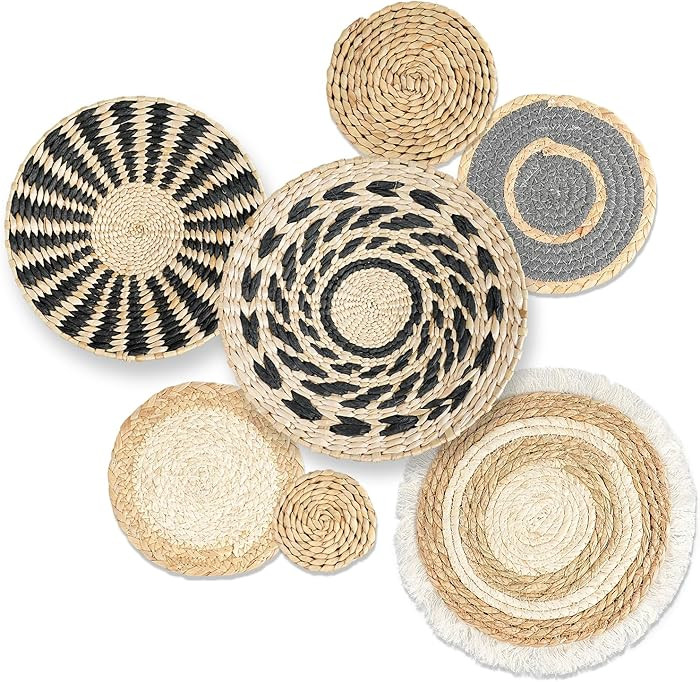 7PCS Boho Wall Baskets Set, Boho Wall Decor, Round Handmade Seagrass Rattan Wicker Wall Art Room ... | Amazon (US)