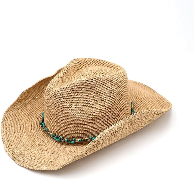 Raffia Straw Cowboy Hat,Women's Crocheted Summer Straw Hats, Classic Beach Sun Hats | Amazon (US)