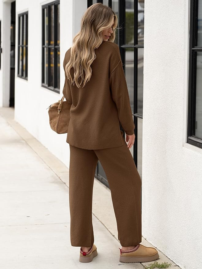 Caracilia Women Oversized Lounge Sets Waffle Knit Casual 2 Piece Outfit Matching Loose Sweater Se... | Amazon (US)