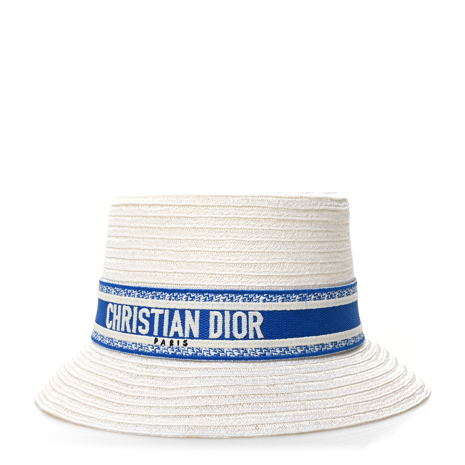 Straw Bucket Hat 59 White Blue | FASHIONPHILE (US)