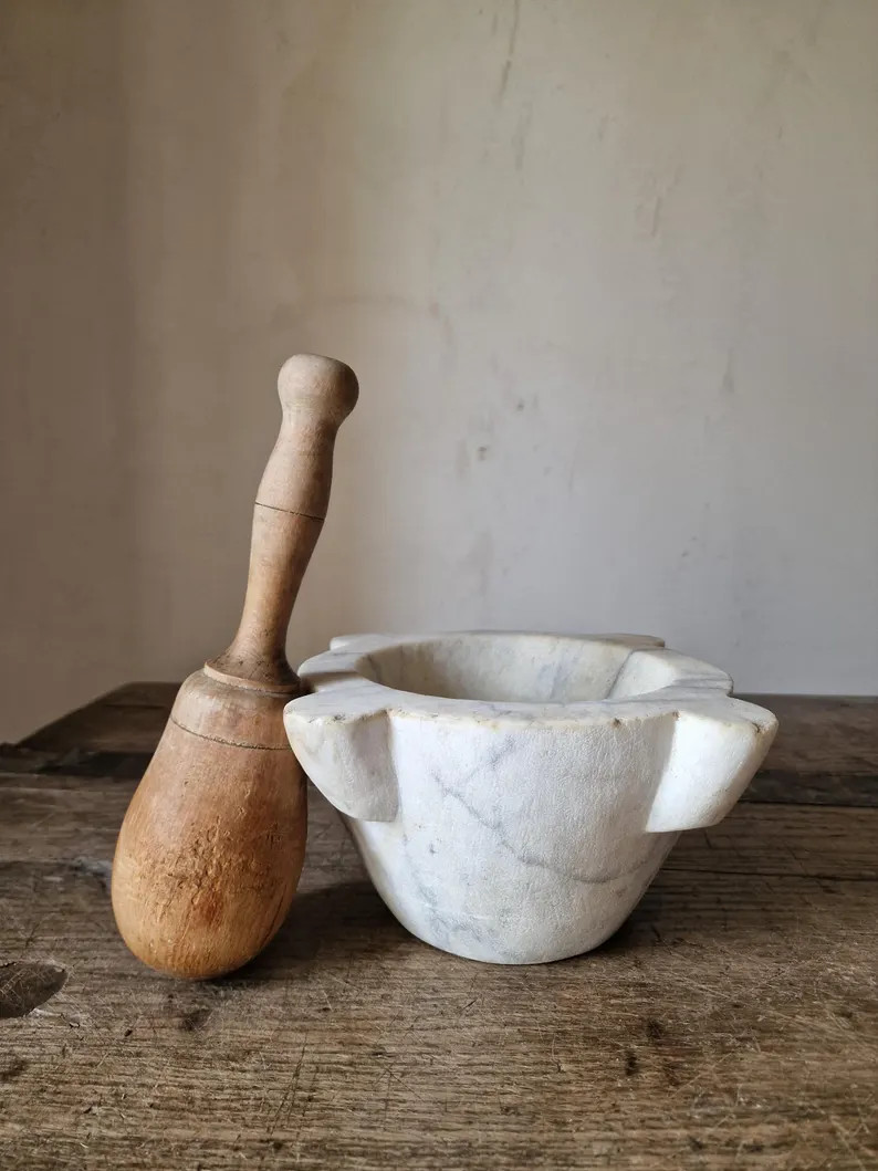 Antique Italian Marble Mortar and Wooden Pestle. Early 20th Century. - Etsy | Etsy (Global)