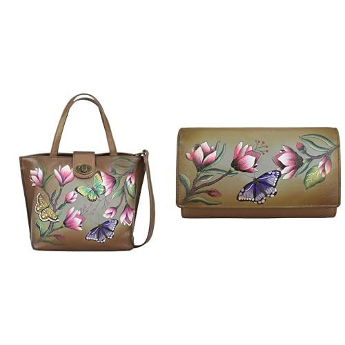 Anna by Anuschka Genuine Leather Hand-Painted Bundle - Tote Handbag and Checkbook Clutch Wallet - Magnolia Garden Bronze | Amazon (US)