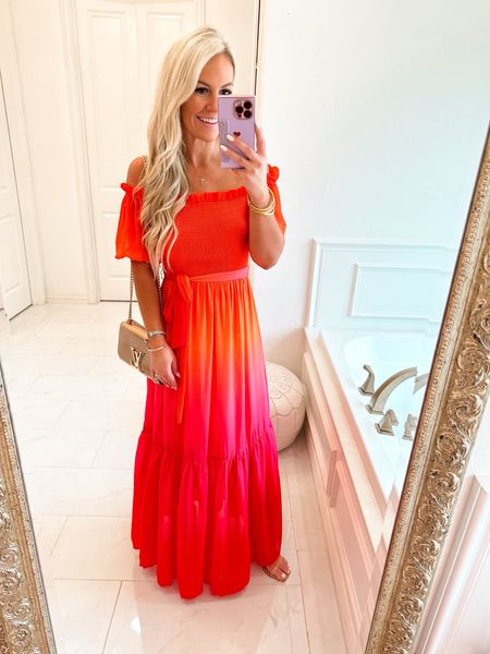 Ombré maxi dress is the perfect piece for summer! It is absolutely stunning and the fit is so good! I love the p/s detail and smocked top for such an easy fit! Runs tts wearing size small. Would be perfect for your beach vacation, date night, wedding guest and so much more! 

#LTKunder100 #LTKtravel