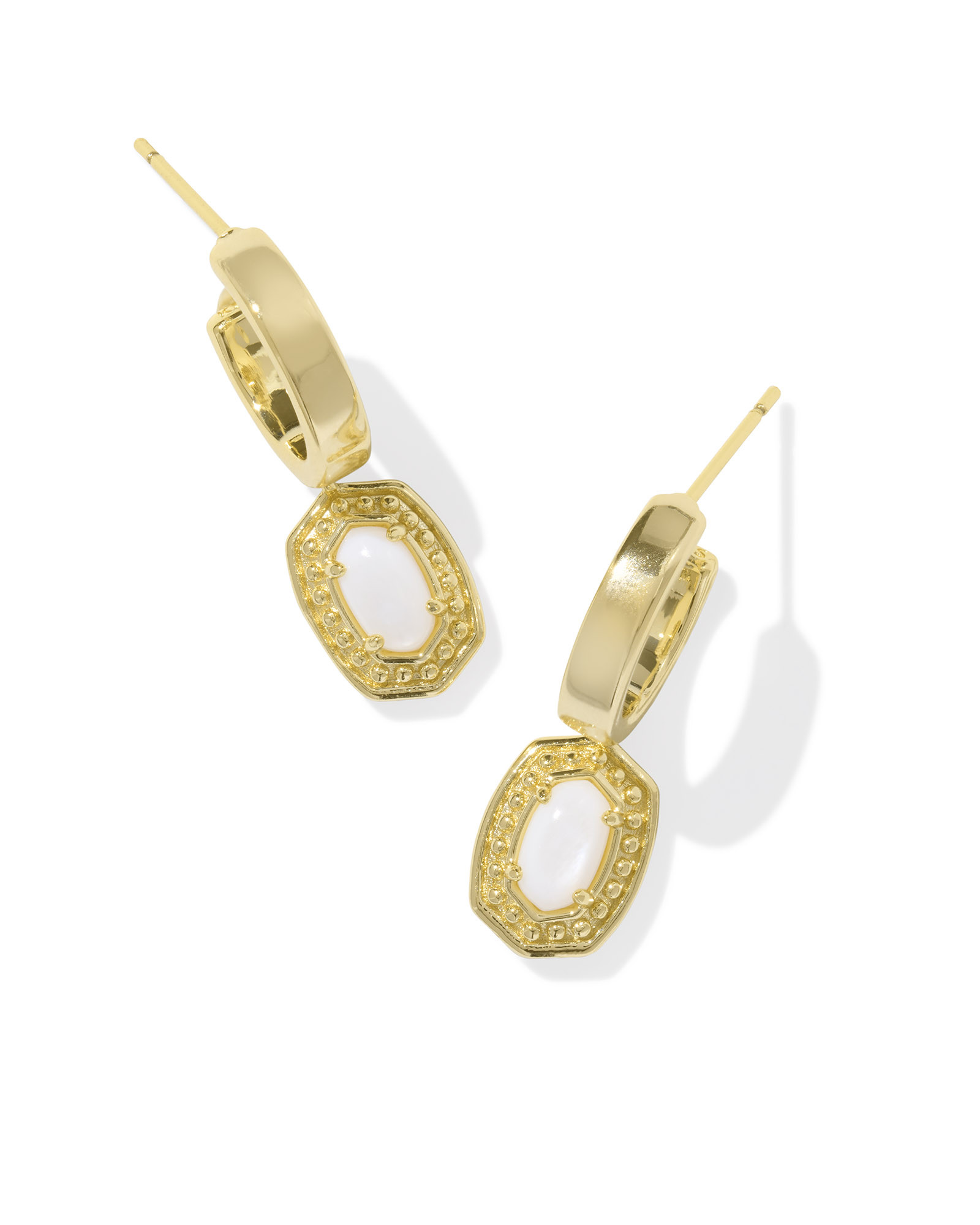 Emilie Gold Beaded Frame Huggie Earrings in White Mother-of-Pearl | Kendra Scott | Kendra Scott