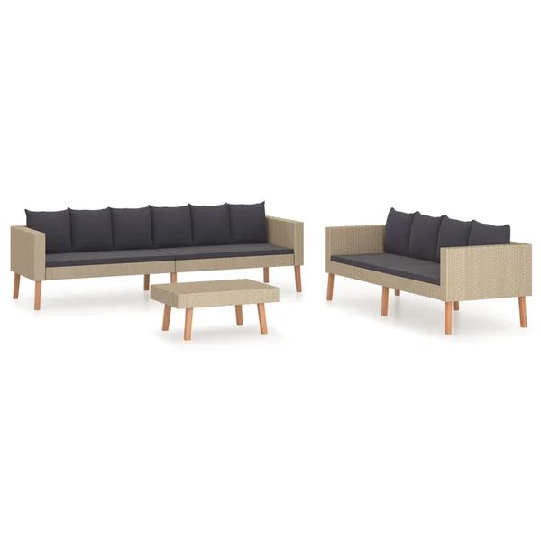 Latitude Run® 3 Piece Garden Lounge Set With Cushions Poly Rattan Black | Wayfair North America