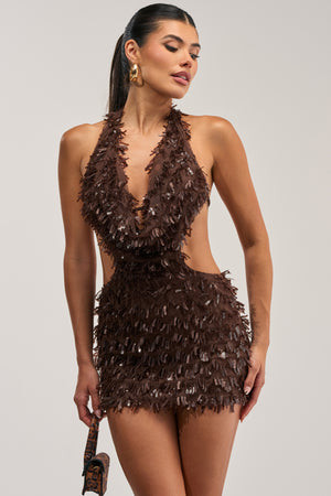 AKIRA First Move Embellished Sequin Mini Dress | Brown | Size 1X | AKIRA