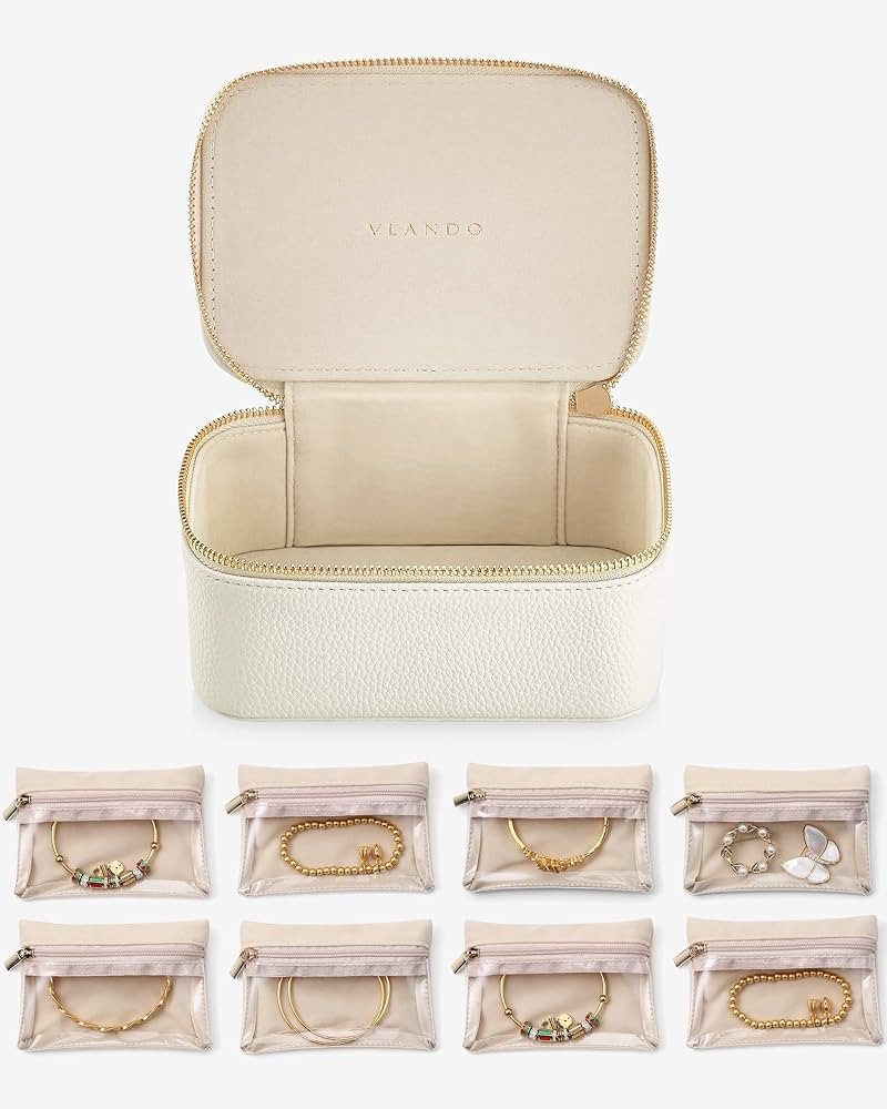 Vlando Jewelry Storage Bag,PU Leather Jewelry Case Box for Travel,8 Pcs Claer Velvet Jewelry Bags... | Amazon (US)