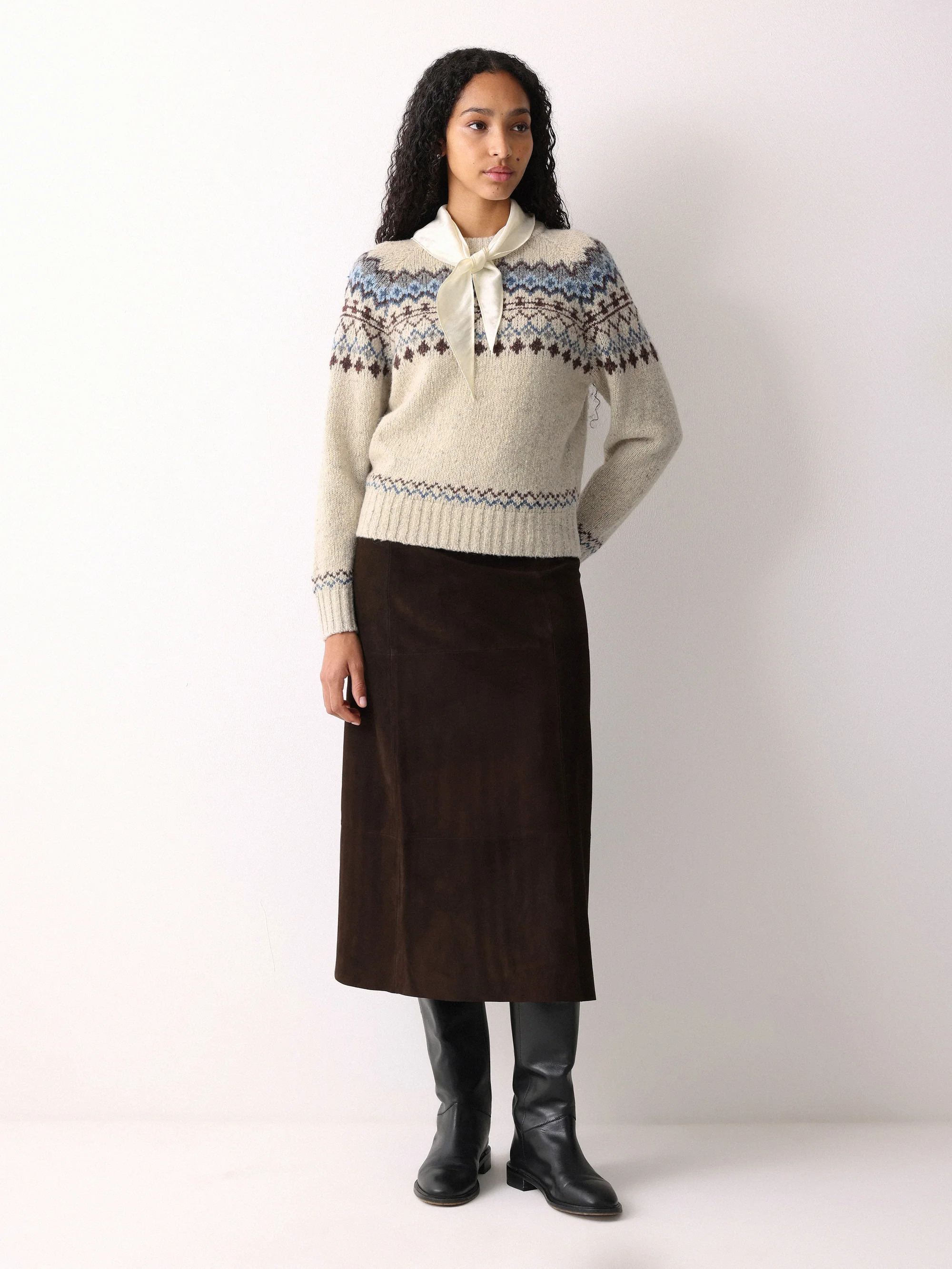 Fairisle Silk Scarf Jumper | Beige | Jigsaw (UK)
