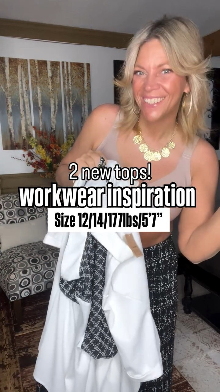 Perfect outfit ideas for your 9 to 5 featuring these comfy elastic waist wide leg pants and these coordinating blouses. I’m wearing size 12 in the tops and 14/16 in the bottoms. 

#LTKWorkwear #LTKOver40 #LTKMidsize