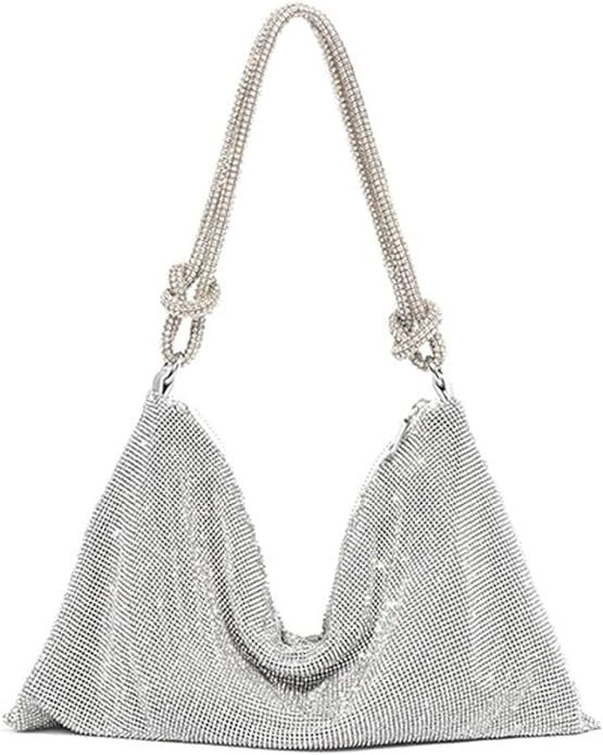 theops Large Rhinestone Crystal Purses and Handbags for Women Silver Evening Bag Bling | Amazon (US)