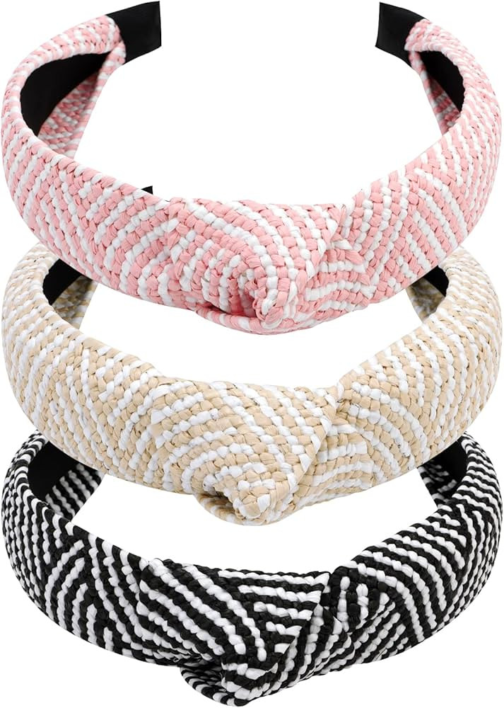 TOBATOBA Straw Headband Raffia Headband for Women Girls, 3Pcs Top Knot Headband Knotted Headbands... | Amazon (US)