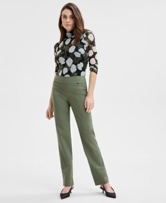 I.N.C. International Concepts Womens Tummy Control Pull On Straight Leg Pants 0 28w Created For Macys | Macy's