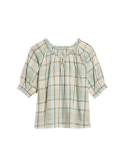 Plaid Smocked-Sleeve Pajama Top for Women | Old Navy (US)