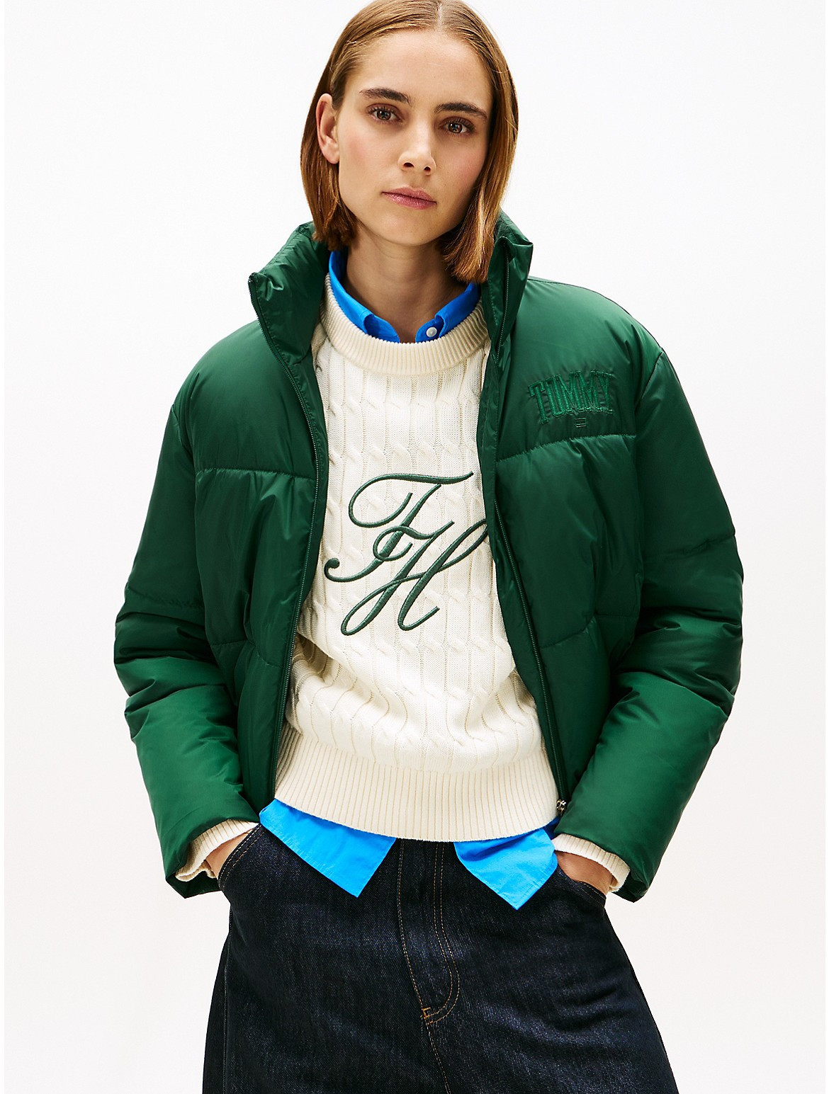 Tommy Hilfiger Women's Cropped Puffer Jacket - Green - S | Tommy Hilfiger (US)