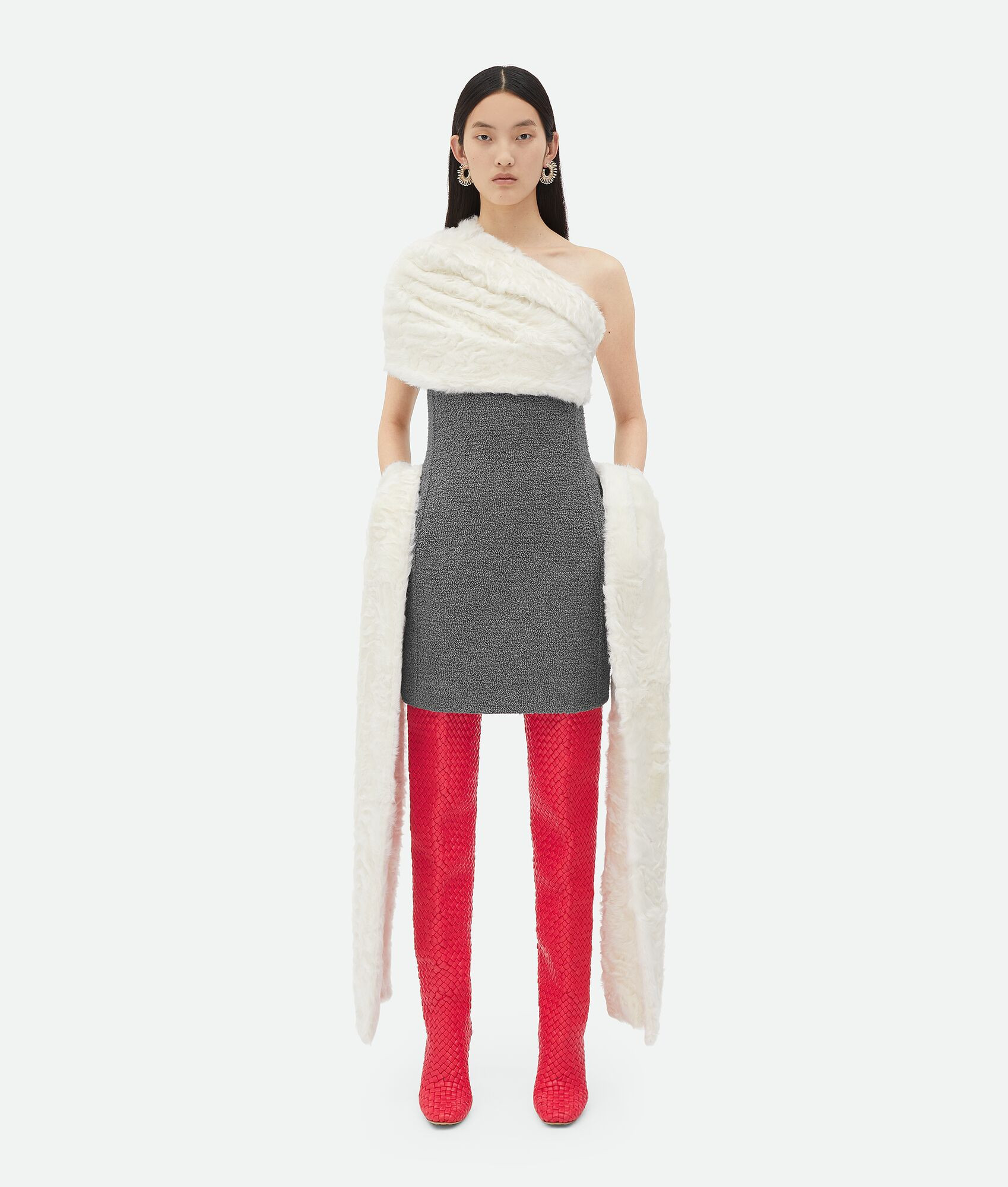Textured Wool Mini Dress With Shearling Detail | Bottega Veneta