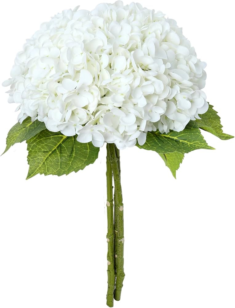 3Pcs 21 Inch White Hydrangea Artificial Flowers Fake Big Hydrangea Latex Faux Real Touch Hydrange... | Amazon (US)