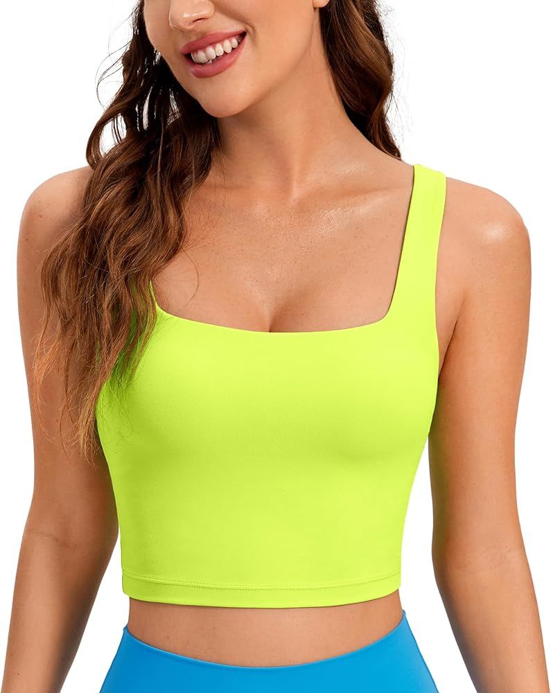 CRZ YOGA Butterluxe Womens Square Neck Longline Sports Bra - Workout Crop Tank Tops Padded with B... | Amazon (US)