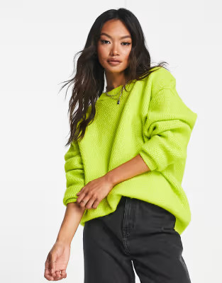 Topshop knit exposed seam sweater in acid lime | ASOS (Global)