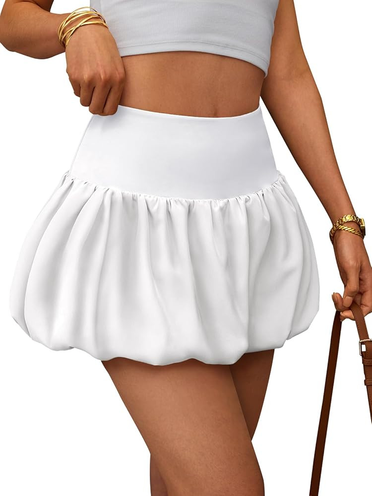 Trendy Queen Womens Bubble Mini Skirt Short Flare High Waist Summer Skort | Amazon (US)