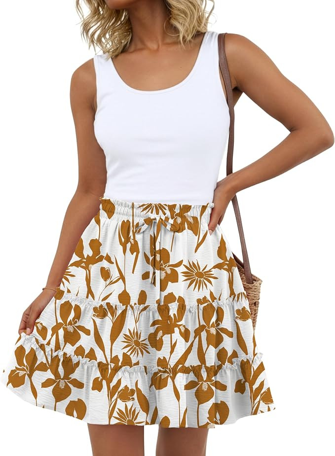 Summer Skirts for Women Flowy Casual Skorts Ruffle Tiered Skirts | Cute Skorts, Built-in Shorts w... | Amazon (US)