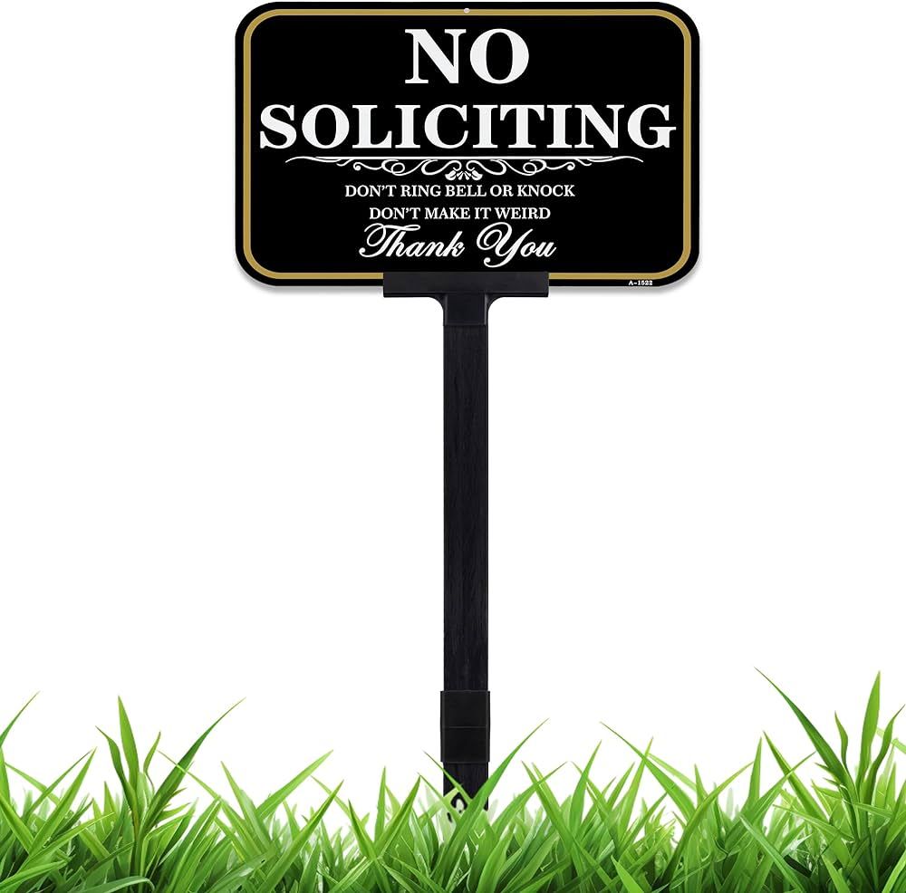 No Soliciting Sign for House With Stake, No Soliciting Yard Sign 14x10 inch/37 inch Height - Poli... | Amazon (US)