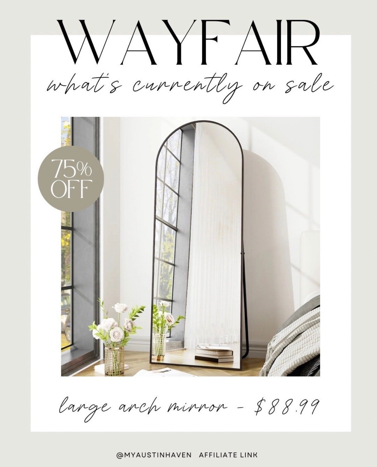 Daily Deal ✨ 75% off this beautiful arch full length mirror! Only $88.99!

Wayfair Sale, Large Mirror, Arched Mirror, Wayfair Deals

#LTKHome #LTKSaleAlert