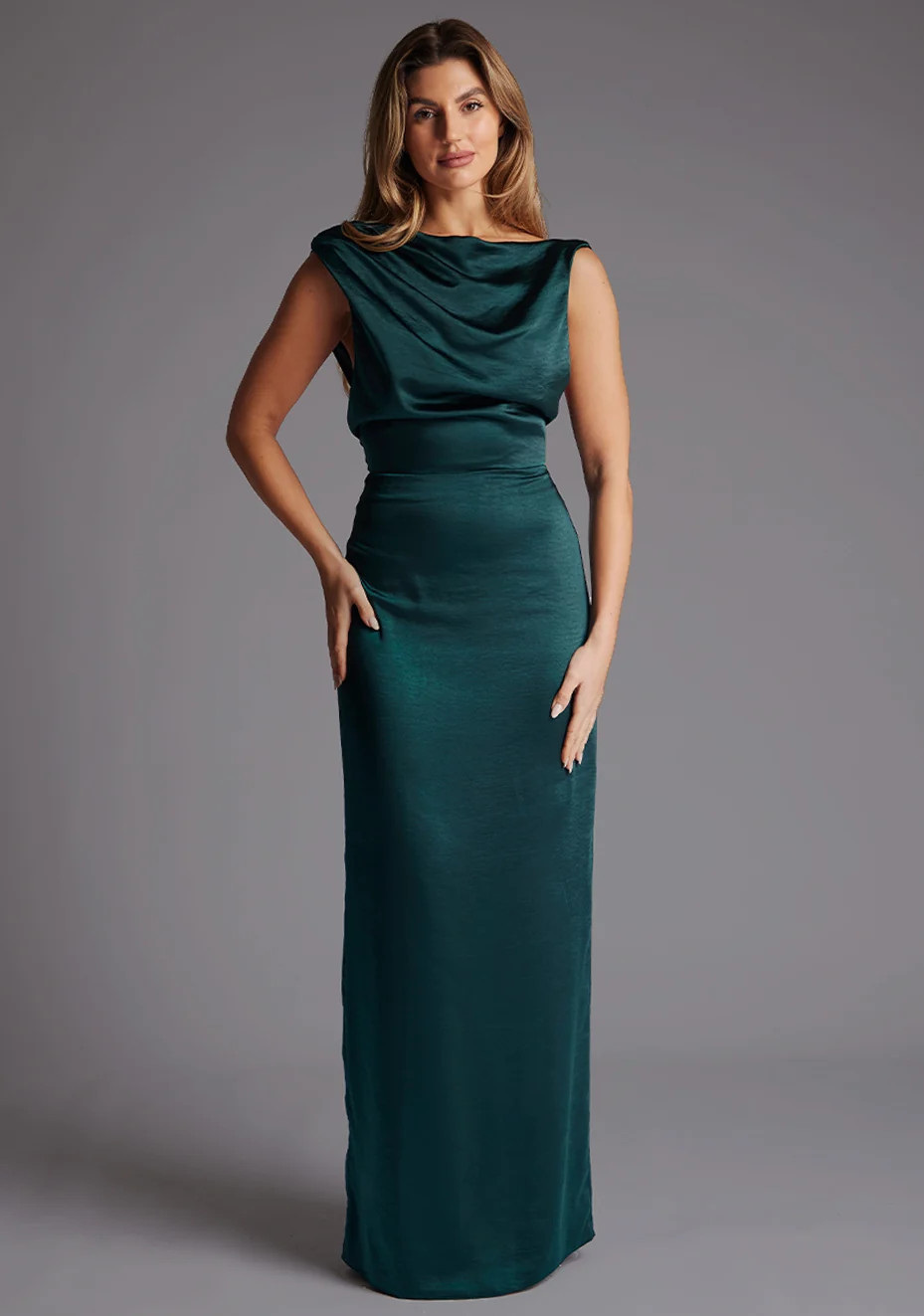 Anoushka | High Neck Open Back Pine Green Maxi Dress | VSPR UK