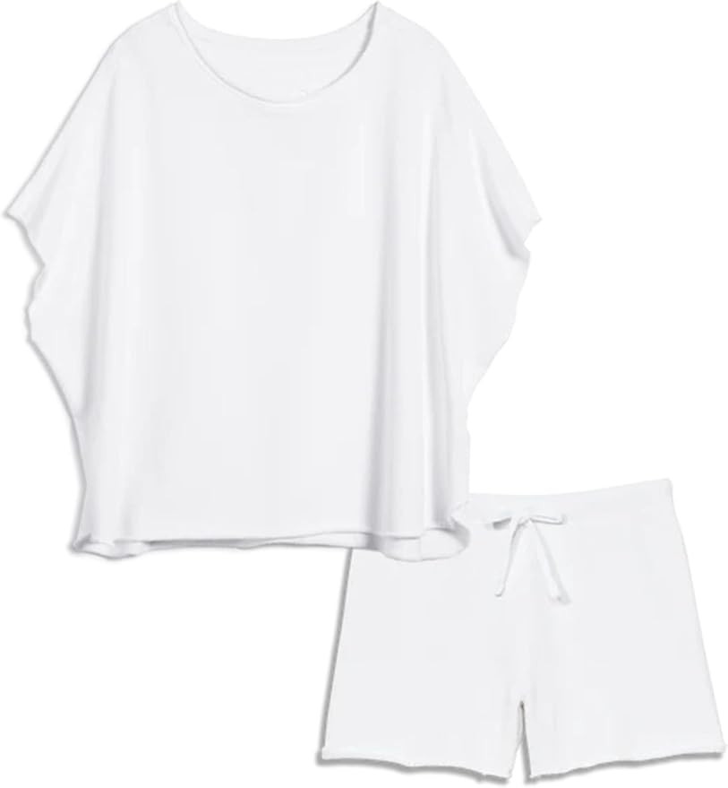 Bozanly Womens Loungewear Set Short Sleeve Top and Shorts Oversized 2 Piece Outfits Solid Color/S... | Amazon (US)