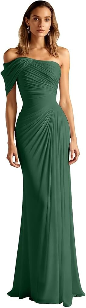 Off The Shoulder Bridesmaid Dresses Chiffon Mermaid Prom Gowns Ruched Formal Wedding Guest Dress ... | Amazon (US)