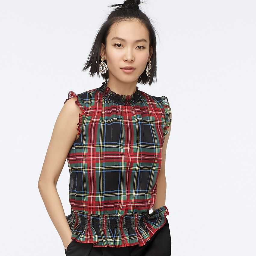 Sleeveless mockneck top in gilded Stewart tartan | J.Crew US