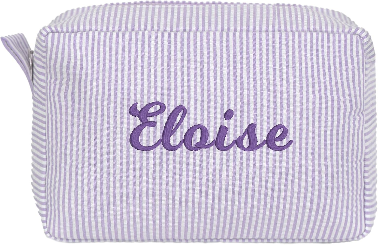 MT WORLD Cosmetic Bag Personalized Makeup Bag for Women Girls Seersucker Preppy Bridesmaid Makeup... | Amazon (US)