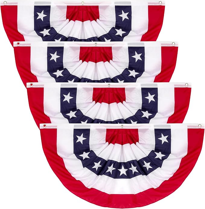 2 × 4 FT 4th of July Decorations, 4 PCS American Pleated Fan Flag, Patriotic Fourth of July Bann... | Amazon (US)