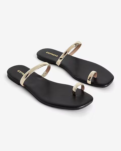 Gold Toe Strap Flat Sandals | Express