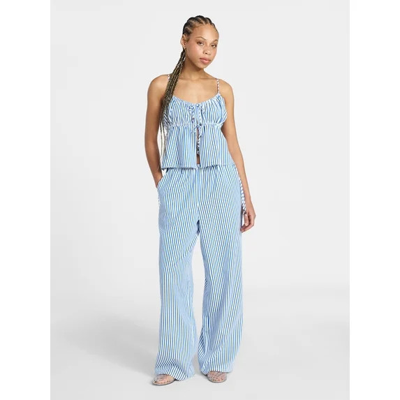 No Boundaries Seersucker Double Tie Cami Top and Pants Set, 2-Piece, Women's XXS-XXL | Walmart (US)