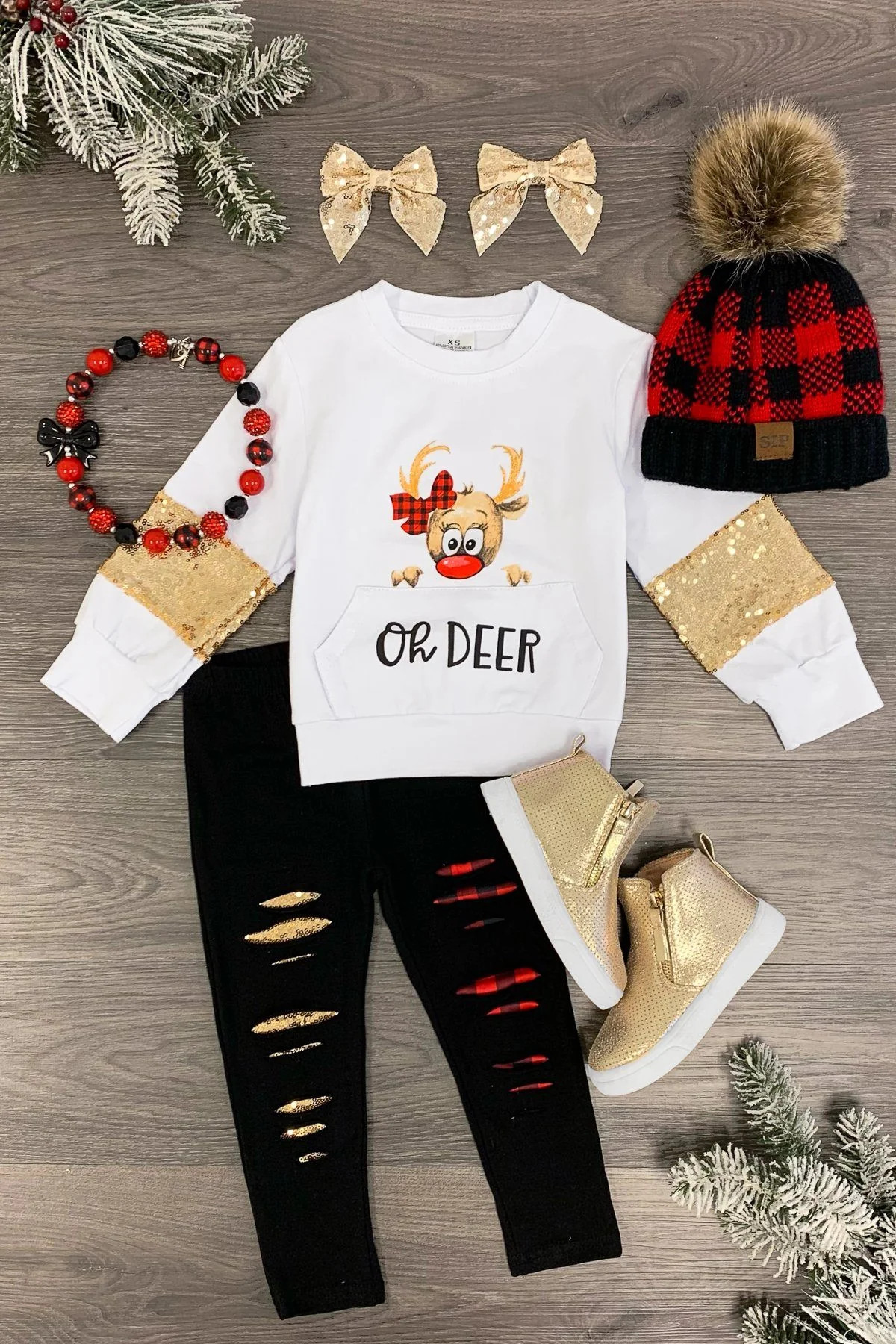 White "Oh Deer" Legging Set | Sparkle In Pink