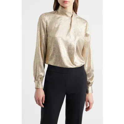 Elie Tahari The Jaden Metallic Silk Blend Top in Metallic Gold at Nordstrom, Size X-Small | Nordstrom