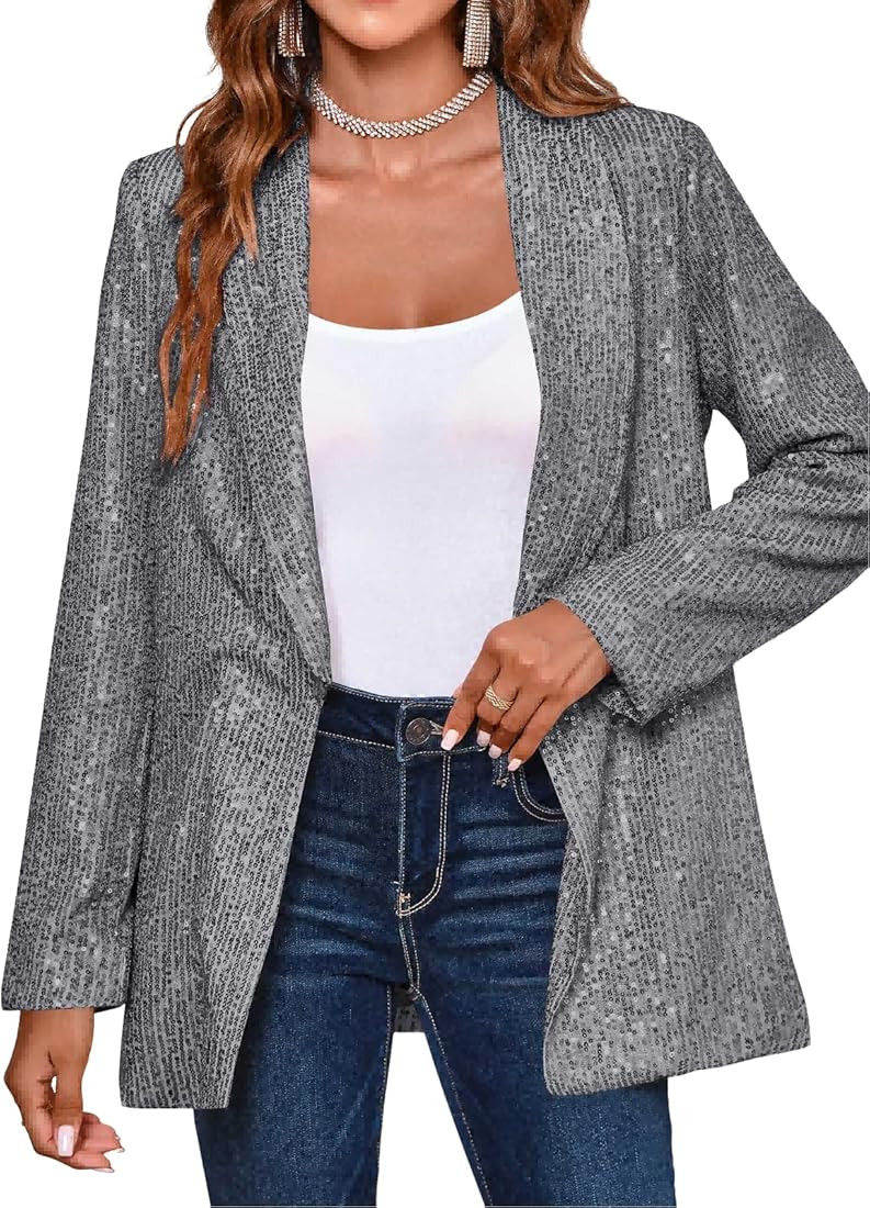 Cicy Bell Women's Sequin Shiny Blazer Casual Laple Long Sleeve Sparkly Party Jackets Blazer | Amazon (US)