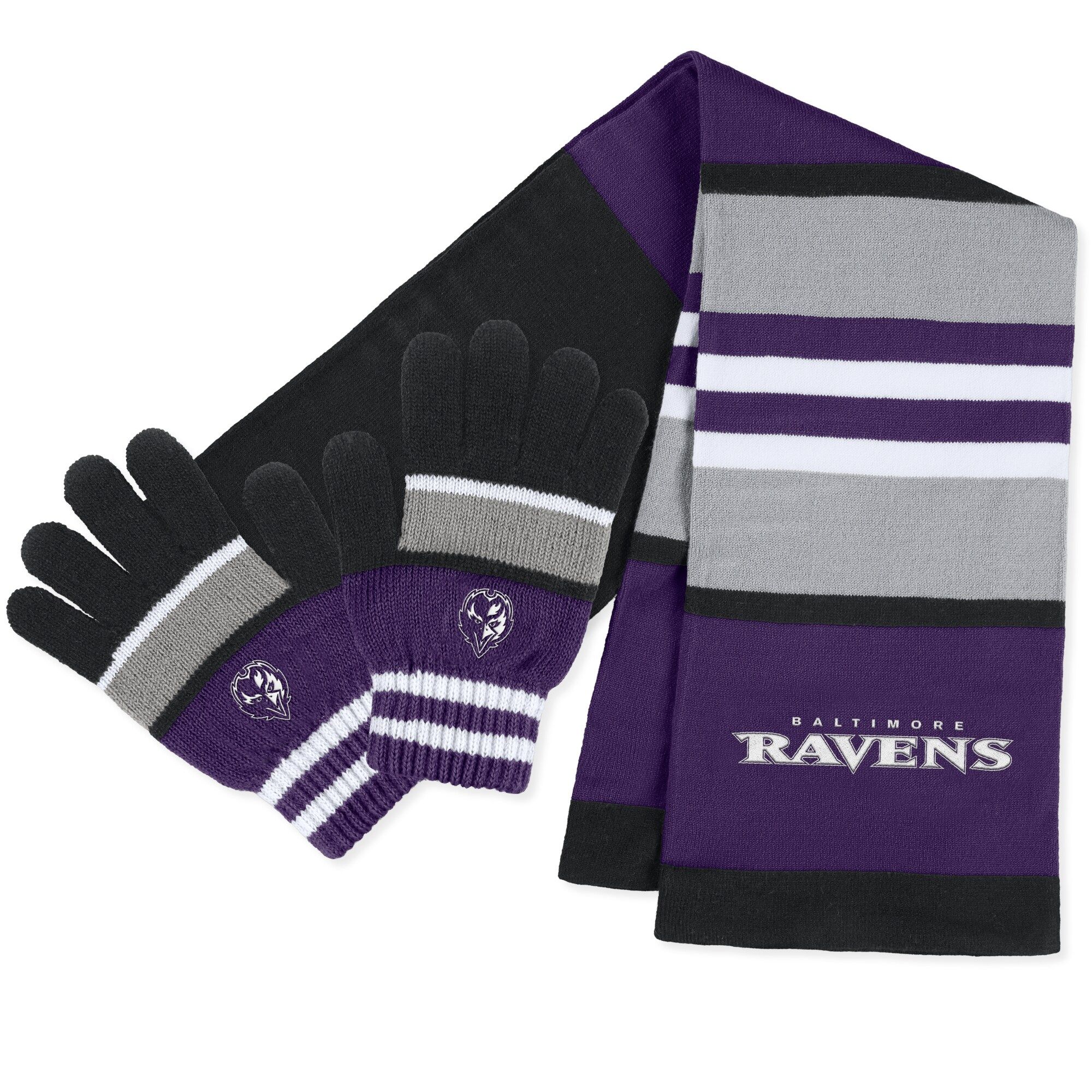 Women's Baltimore Ravens WEAR by Erin Andrews Stripe Glove & Scarf Set | NFL Shop