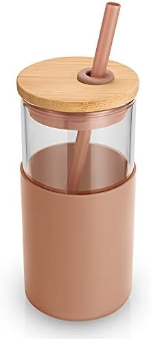 tronco 16oz Glass Tumbler Straw Silicone Protective Sleeve Bamboo Lid - BPA Free | Amazon (US)