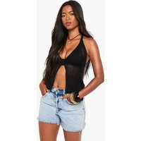 Womens Crochet Flower Detail Floaty Knitted Top - Black - L | boohoo (US & Canada)