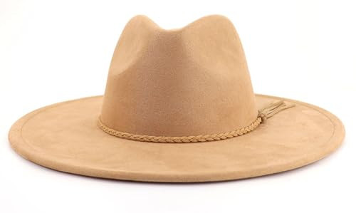 LIDHAY Big Wide Brim Fedora Hats for Women Men Western Suede Hat Large Felt Panama Hat Rancher Hat JP003 Camel | Amazon (US)