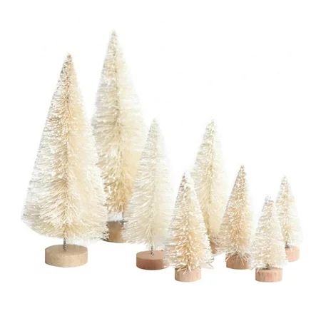 8 Pack Artificial Frosted Sisal Christmas Tree Bottle Brush Trees with Wood Base DIY Crafts Mini Pin | Walmart (US)