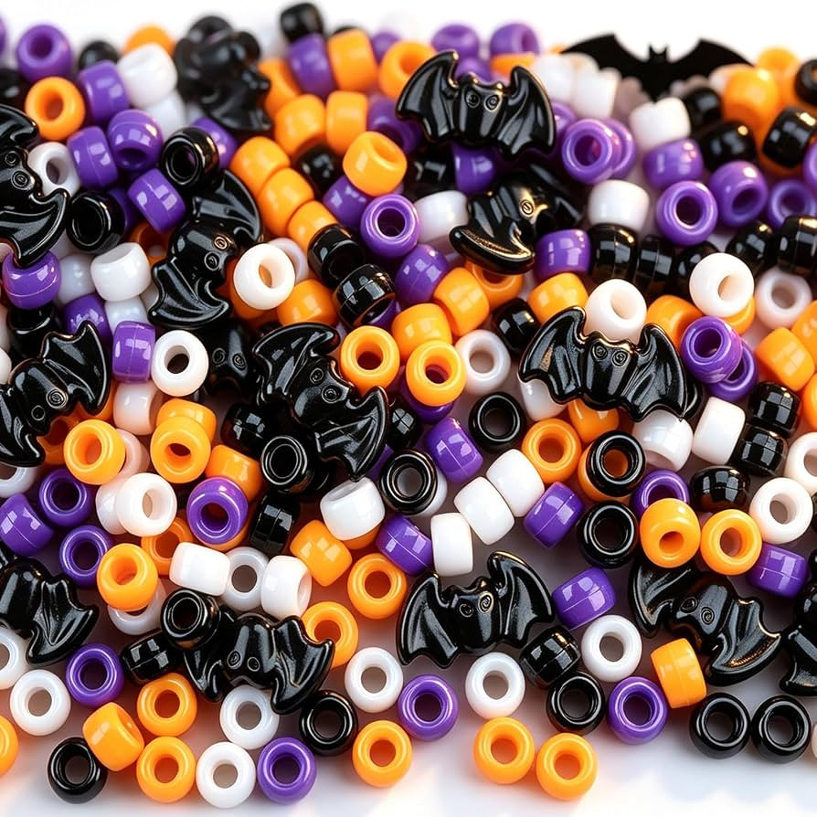 1200Pcs Halloween Pony Beads \u2013 45 Bat Beads, 4 Colors(Black/Purple/Orange/White) Pony Beads,... | Amazon (US)